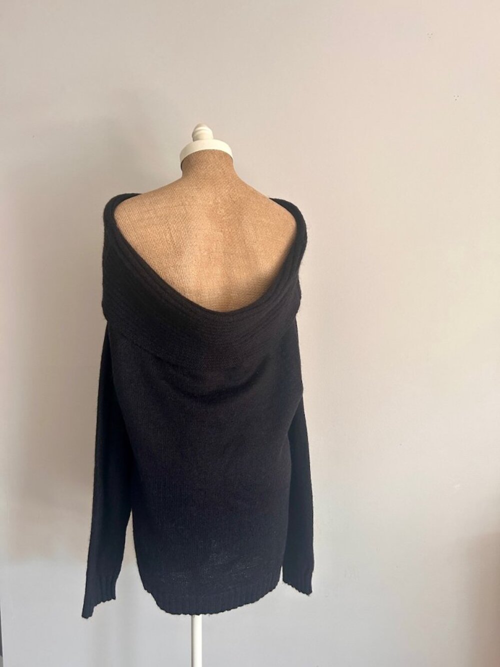 Reiss Foldover Off Shoulder Sweater Black Mohair Blend Bardot Top M